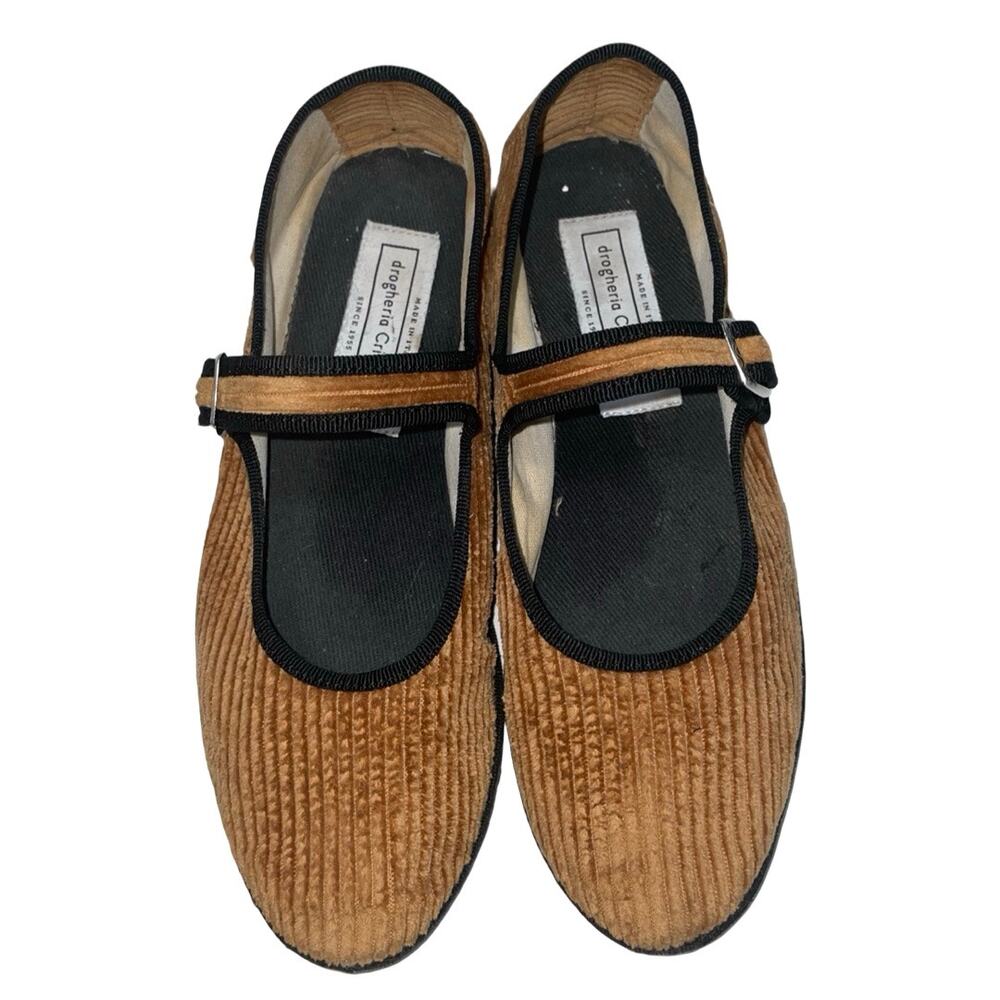 Drogheria Crivellini Brown Corduroy Black Trim Cloth Ballet Flats   EU 37 US 7